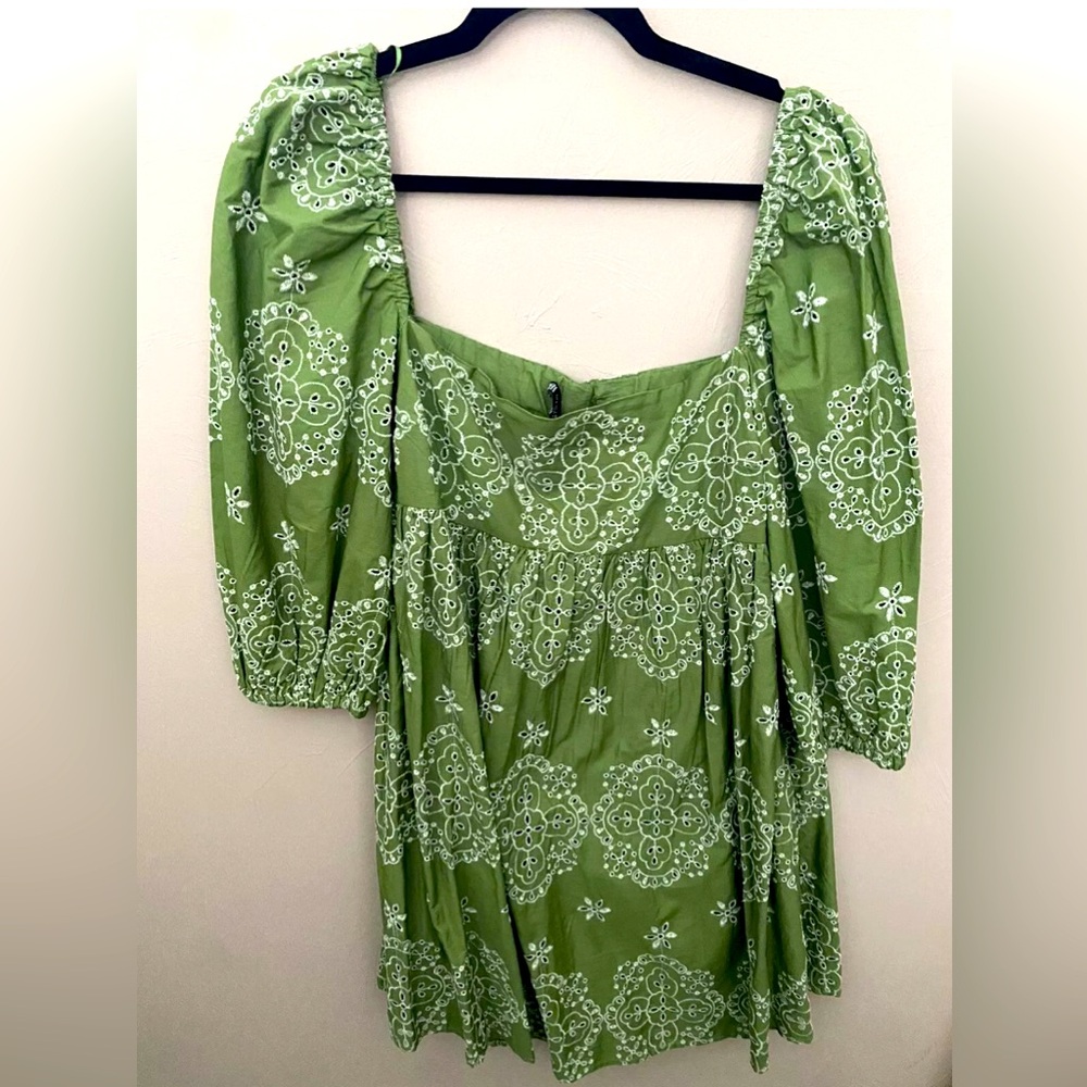 Zara Eyelet Embroidered Green Dress